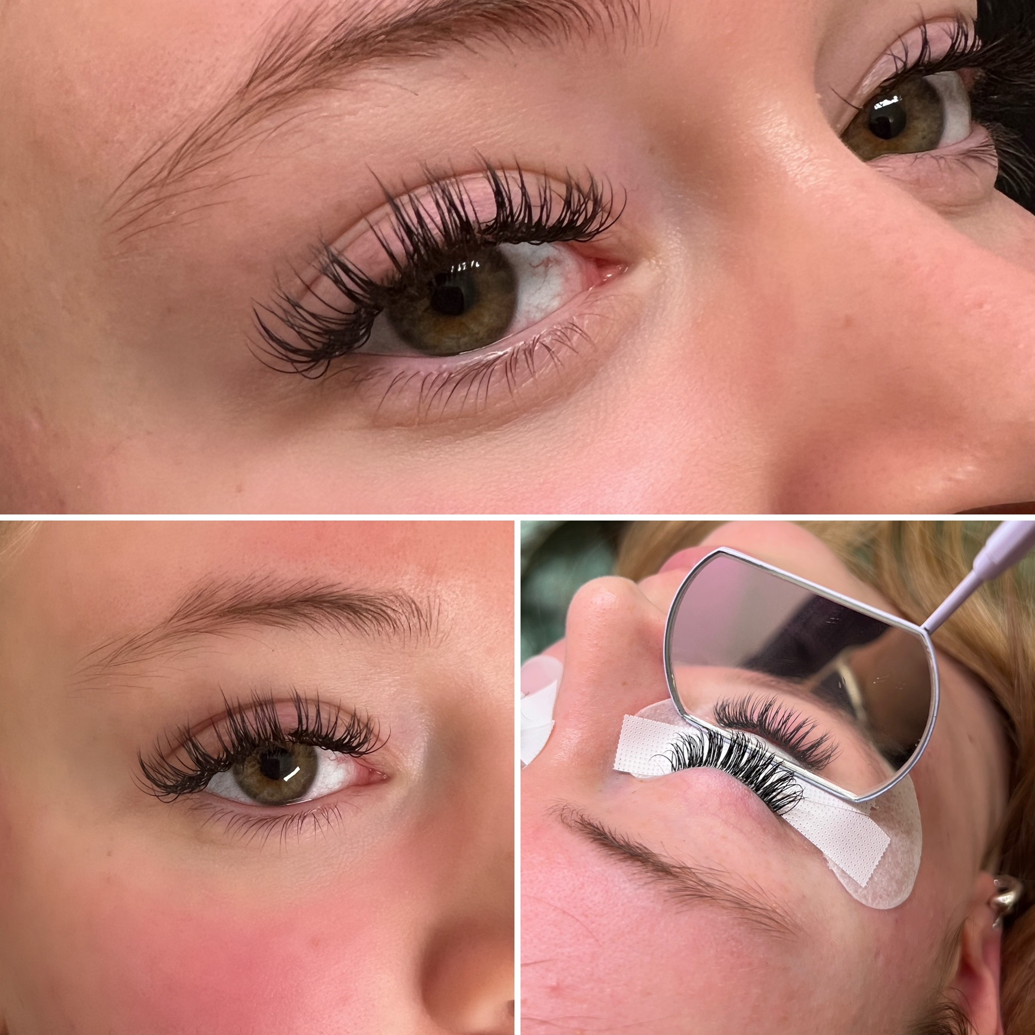 Lash extensions, including a mirror check during an appointment