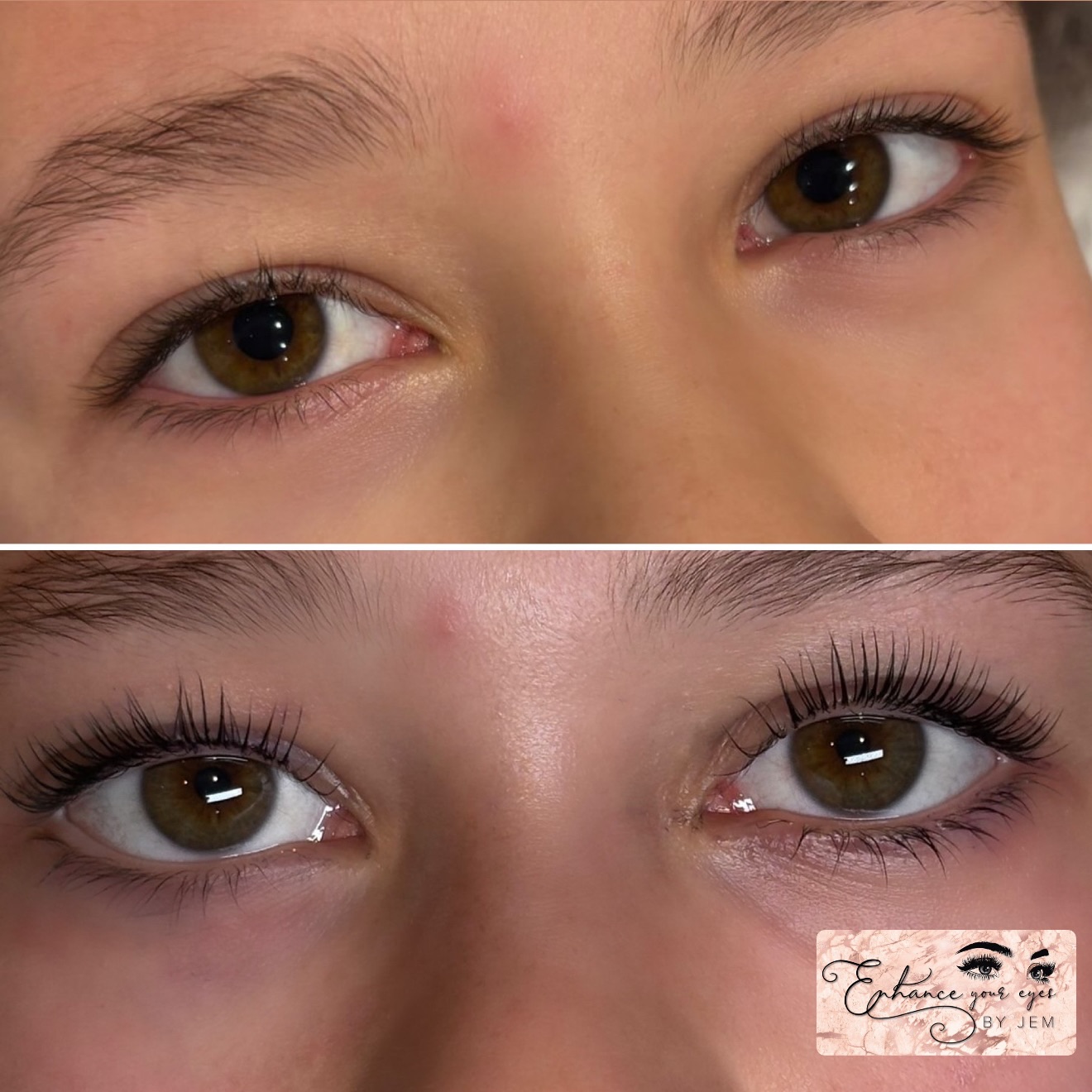 Lash lift before and after on natural lashes